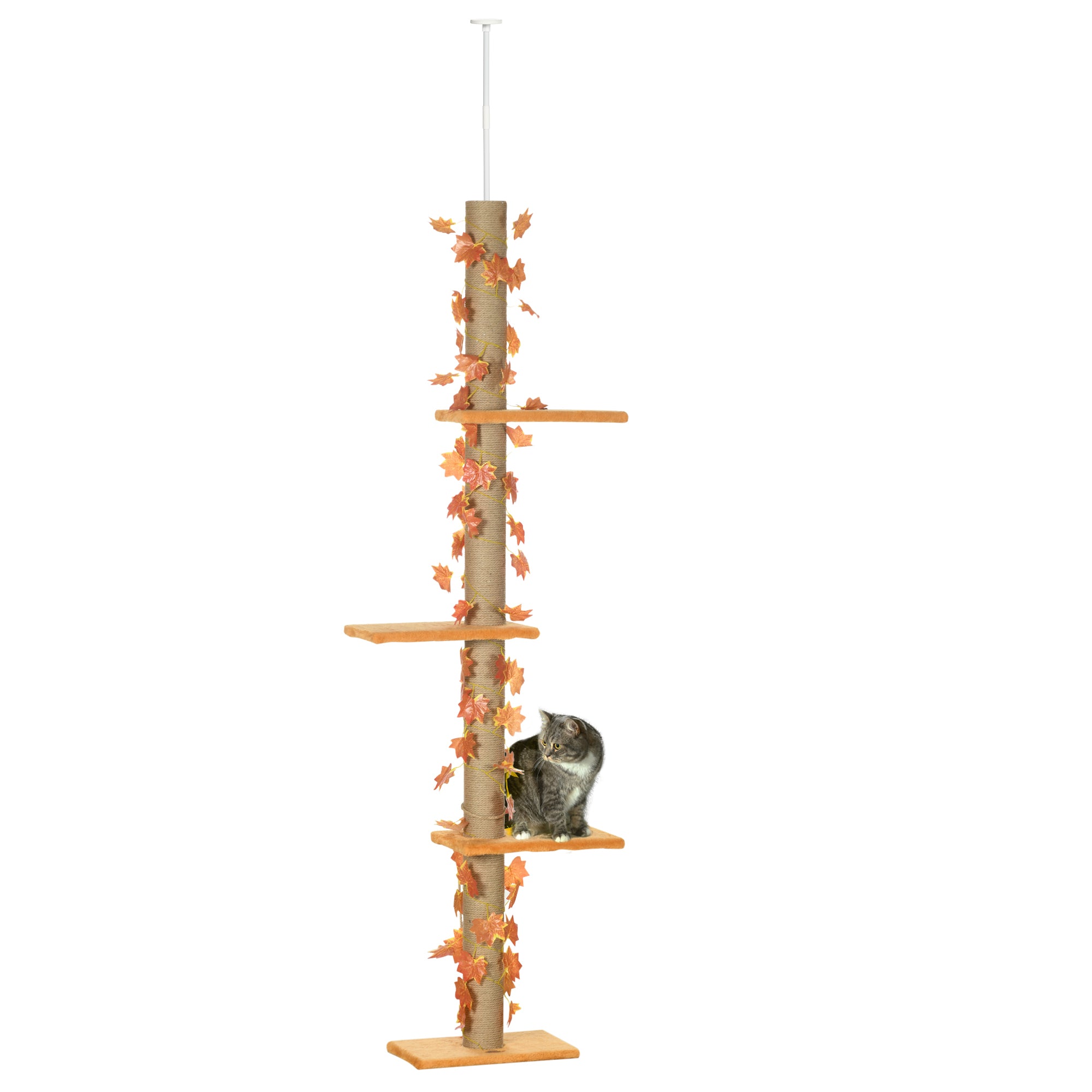 Pawhut Floor to Ceiling Cat Tree, 80" 95" Adjustable orange-particle board
