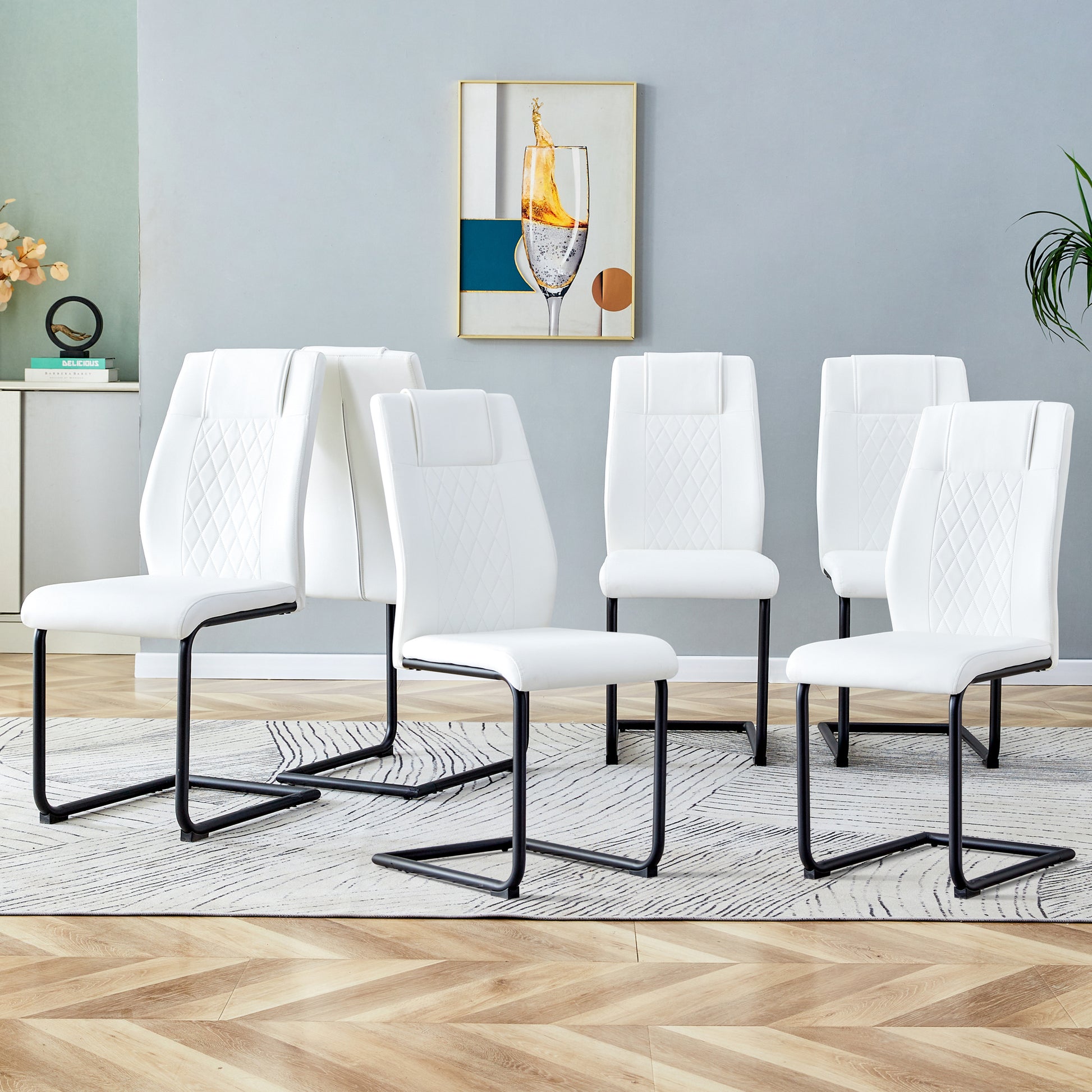 Modern Dining Chairs With Faux Leather Upholstered Seats Dining Room Chairs With Metal Legs, Suitable For Kitchen, Living Room, Bedroom, Dining Room Side Chairs, Set Of 6 Pieces White Pu Leather White Pu