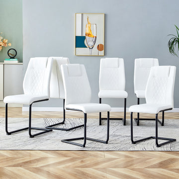 Modern Dining Chairs With Faux Leather Upholstered Seats Dining Room Chairs With Metal Legs, Suitable For Kitchen, Living Room, Bedroom, Dining Room Side Chairs, Set Of 6 Pieces White Pu Leather White Pu