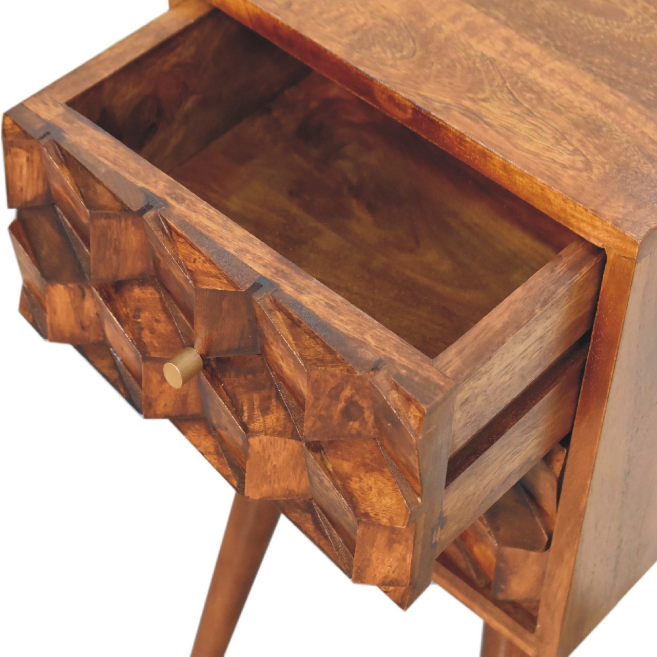 Mini Chestnut Cube 2 Drawer Bedside Chestnut Solid Wood