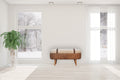 Tan Buffalo Boucle Nordic Bench Tan Leather Wood Fabric