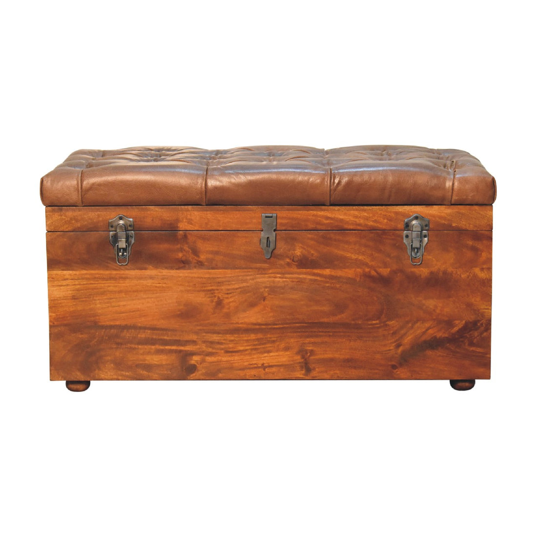 Buffalo Hide Chestnut Storage Trunk Chestnut Leather Solid Wood