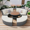 Patio 5 Piece Round Rattan Sectional Sofa Set All Weather Pe Wicker Sunbed Daybed With Round Liftable Table And Washable Cushions For Outdoor Backyard Poolside, Beige Yes Deep Seating Beige Water Resistant Frame Water Resistant Cushion Garden & Outdoor