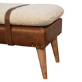 Boucle Buffalo Hide Leather Bench Chestnut Leather Wood