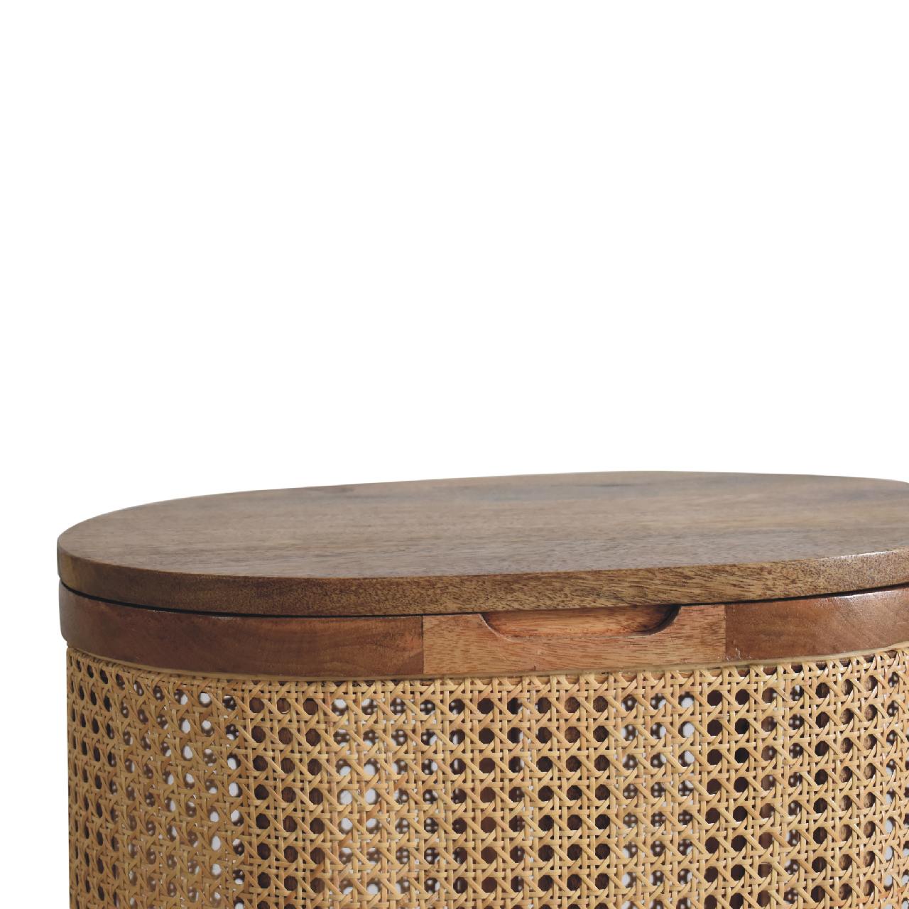 Larissa Lid Up Storage Stool Oak Wood Rattan