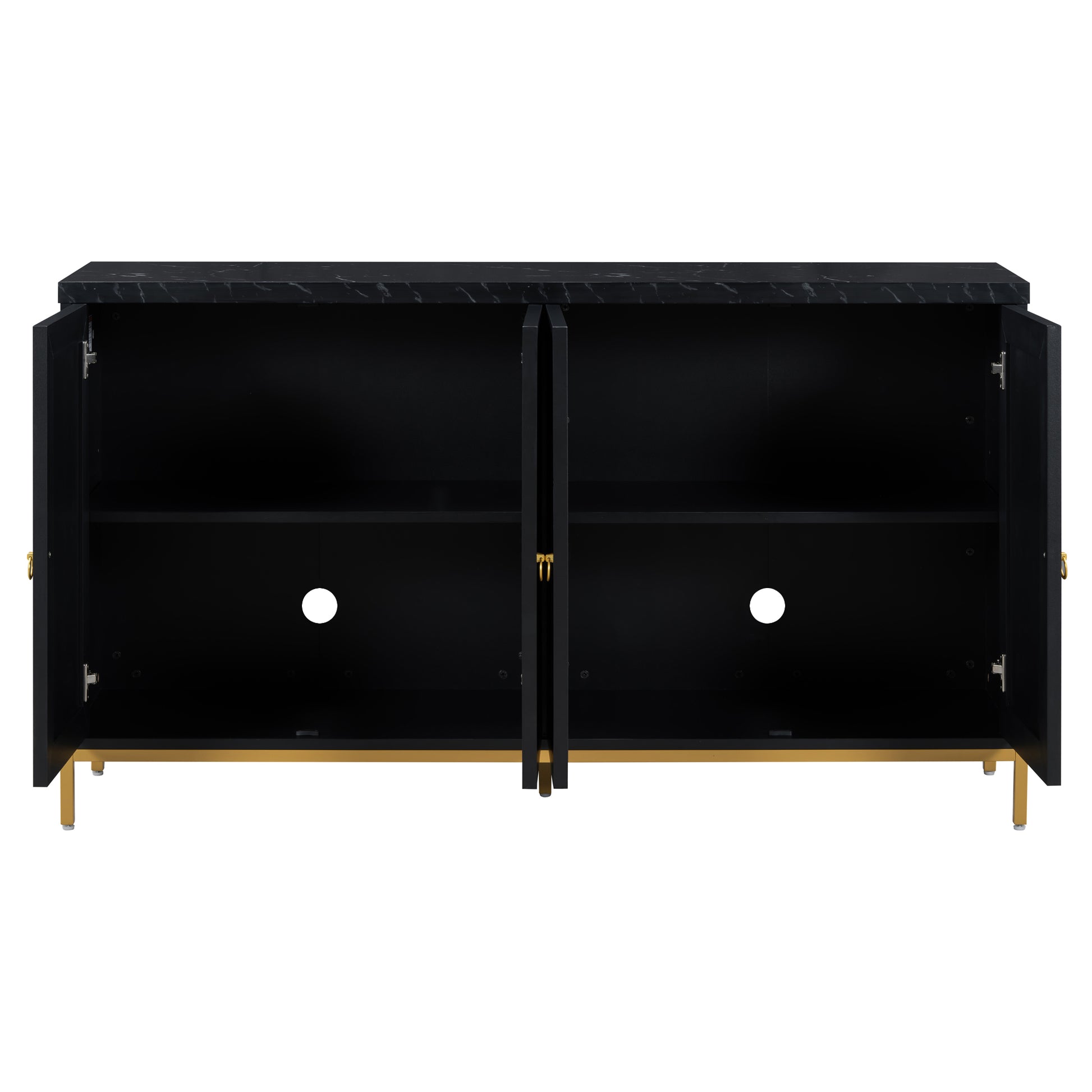 Modern Sideboard With Extra Large Storage Space With Metal Handles And Support Legs For Living Room And Dining Room Black Black Mdf