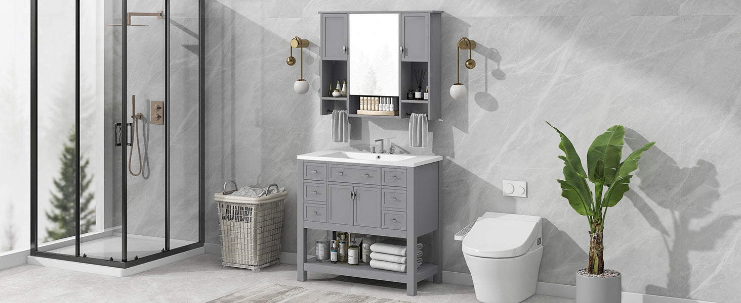 36'' Bathroom Vanity with Top Sink, Modern Mirror 4+-grey-4+-bathroom-freestanding-solid