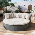 Patio 5 Piece Round Rattan Sectional Sofa Set All Weather Pe Wicker Sunbed Daybed With Round Liftable Table And Washable Cushions For Outdoor Backyard Poolside, Beige Yes Deep Seating Beige Water Resistant Frame Water Resistant Cushion Garden & Outdoor
