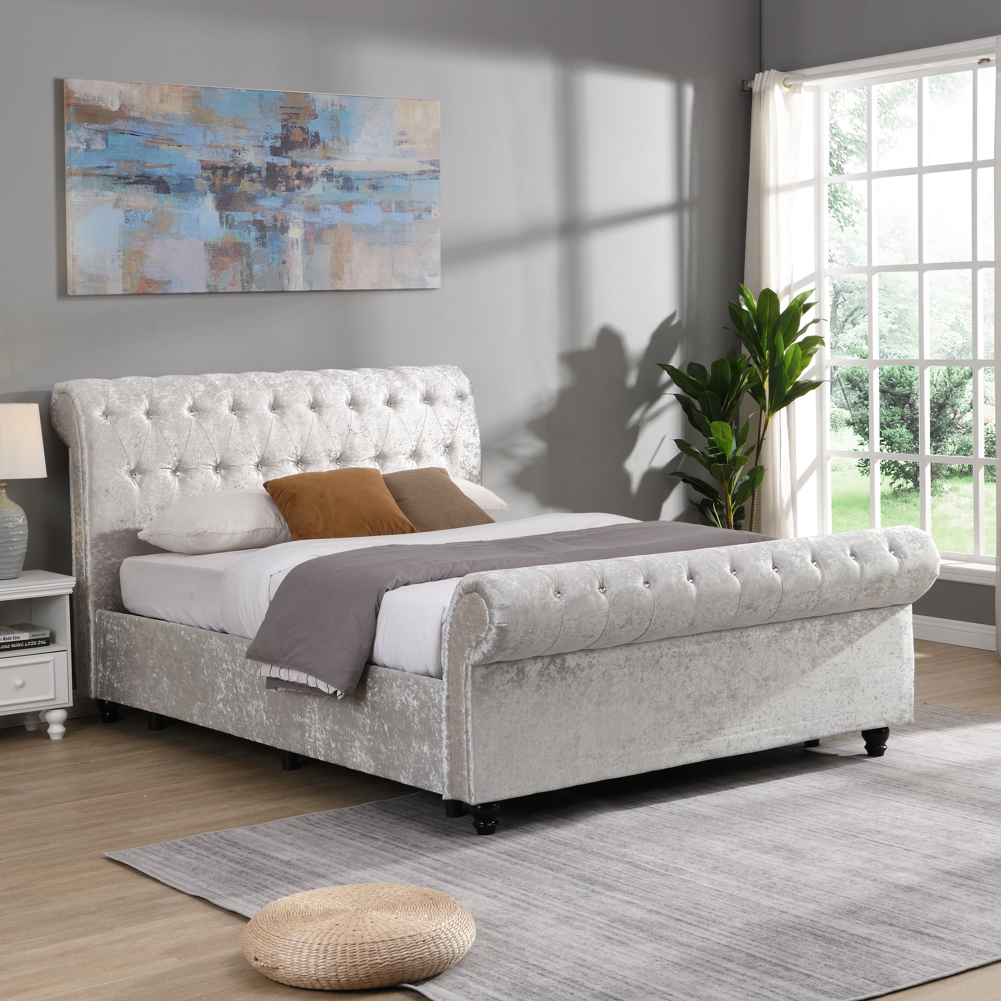 Hartfried Upholstered Storage Bed,Queen Size Queen Silver Solid Wood