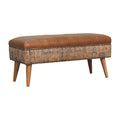 Haven Durrie Bench Tan Leather Wood Fabric