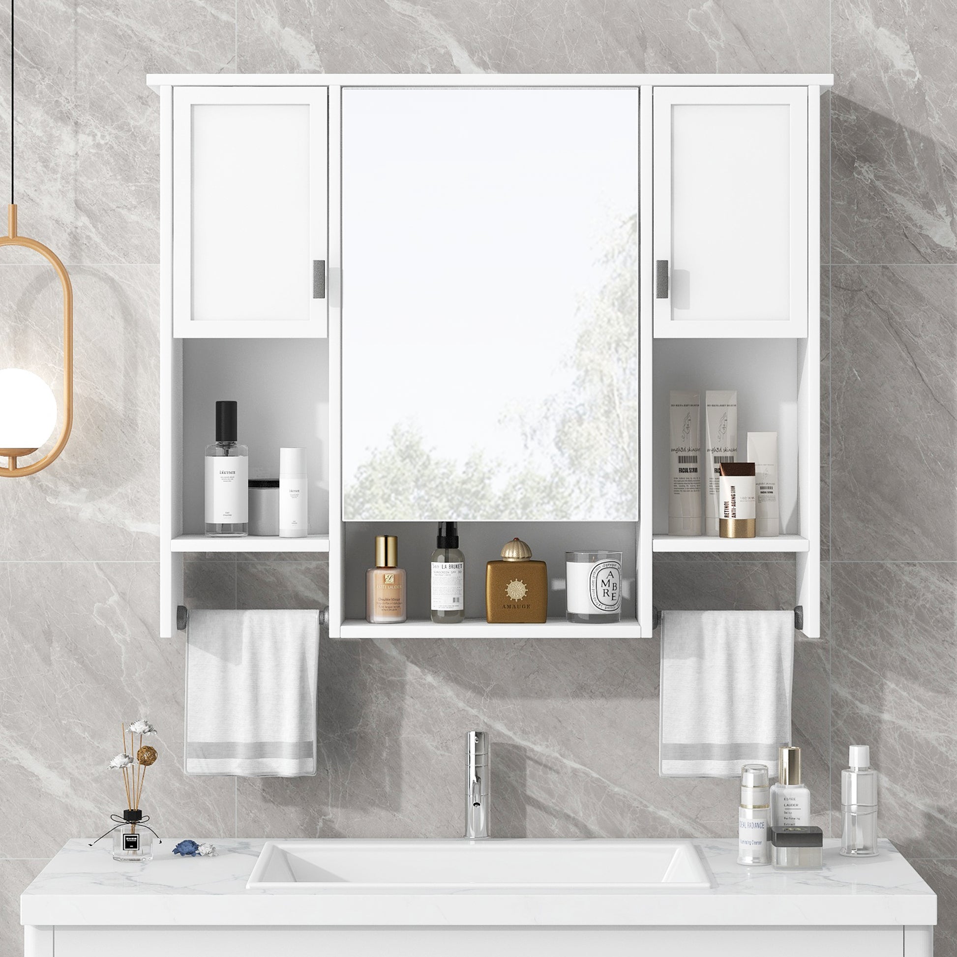 35'' x 28'' Modern Wall Mounted Bathroom Storage white-2-5+-mirror included-bathroom-wall