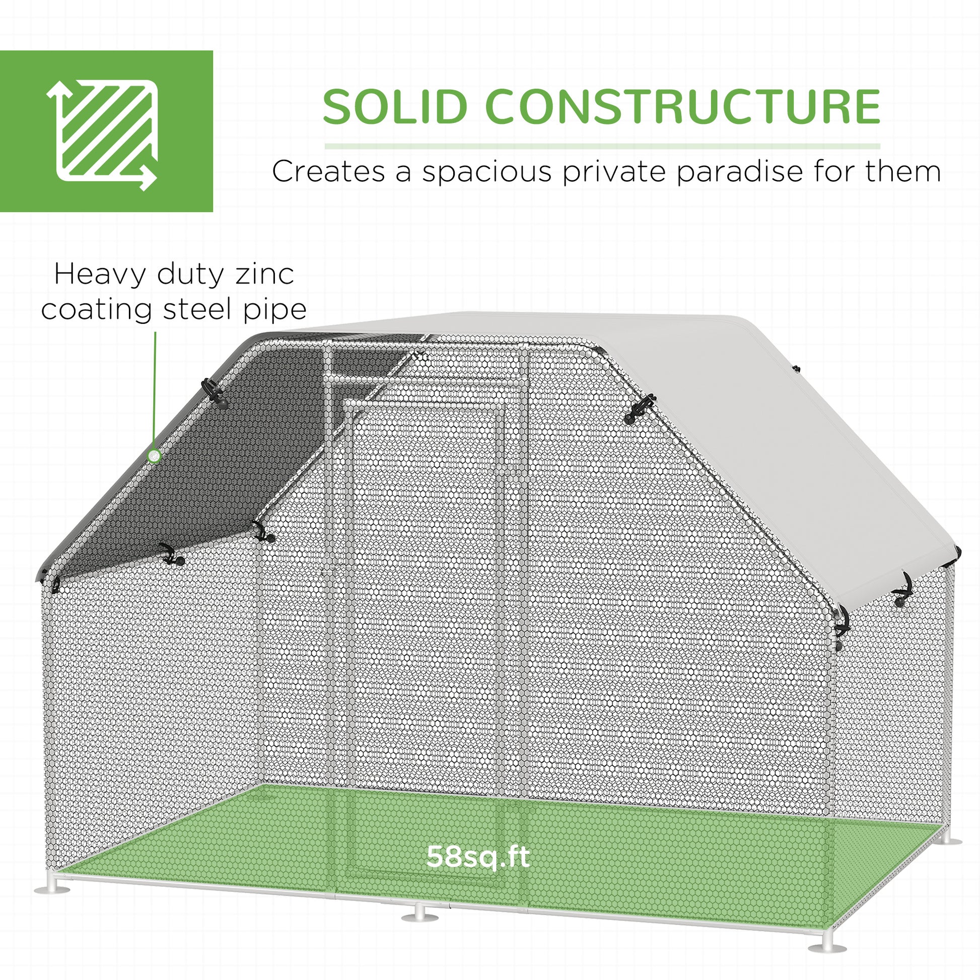 Pawhut Large Chicken Coop Metal Chicken Run With Waterproof And Anti Uv Cover, Flat Shaped Walk In Fence Cage Hen House For Outdoor And Yard Farm Use, 1.26" Tube Diameter, 9' X 6' X 6.5' Silver Steel