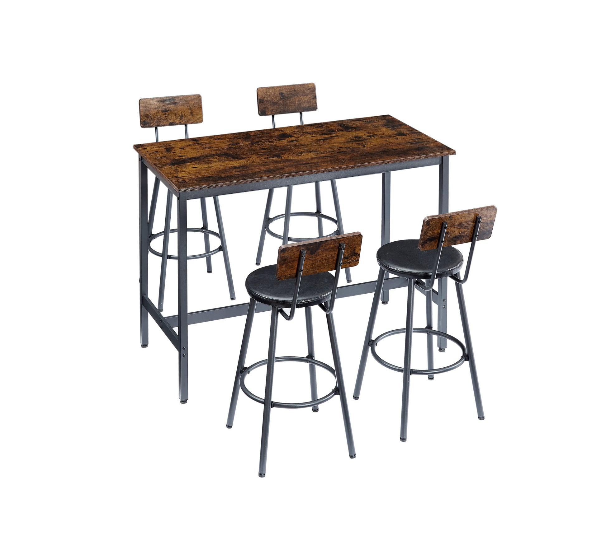 Pub High Dining Table 5 Piece Set, Industrial Style Pub Table, 4 Pu Leather Bar Chairs For Kitchen Breakfast Table, Living Room, Bar, Rustic Brown, 47.2 L X 23.6"W X 35.4"H Rustic Brown Particle Board