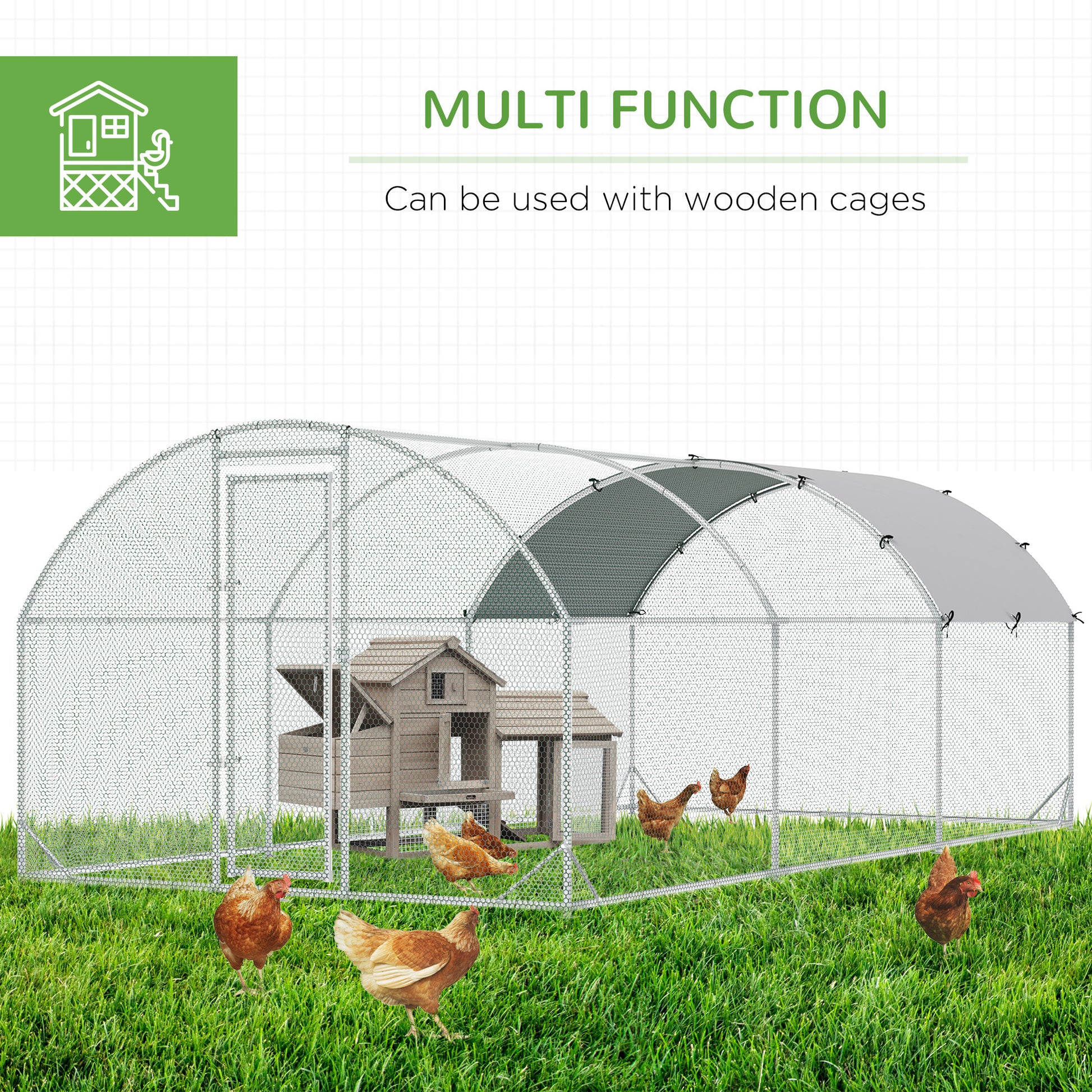 Pawhut Large Chicken Coop Metal Chicken Run With Waterproof And Anti Uv Cover, Dome Shaped Walk In Fence Cage Hen House For Outdoor And Yard Farm Use, 1" Tube Diameter, 9.2' X 18.7' X 6.5' Silver Steel