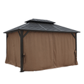 10X13Ft Galvanized Steel Gazebos With Netting & Curtains Brown Rectangular Garden & Outdoor Uv Resistant Gazebos Anchored Aluminium Alloy