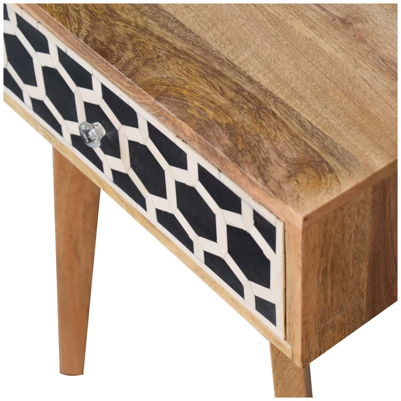 Bone Inlay Tapered Bedside Oak Solid Wood