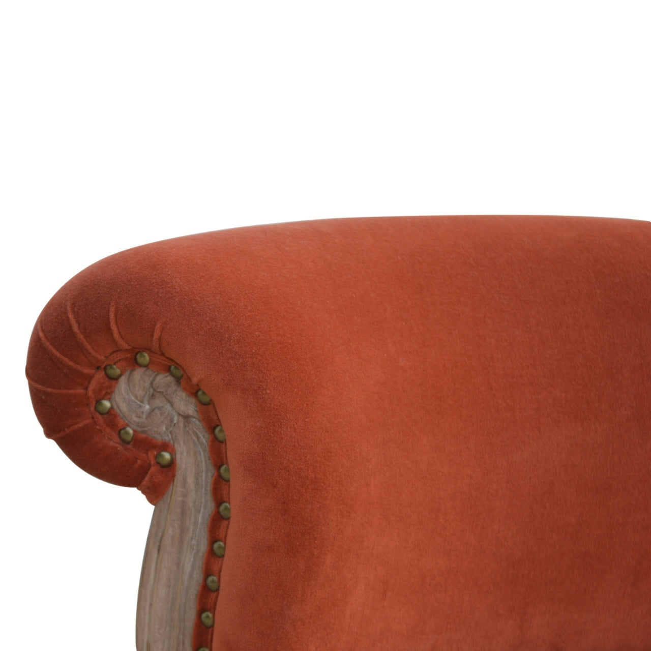 Brick Red Velvet Studded Chair Brick Red Foam Wood Fabric