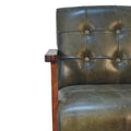 Olive Buffalo Leather Chair Olive Leather Wood Fabric