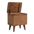 Larissa Lid Up Storage Stool Oak Wood Rattan