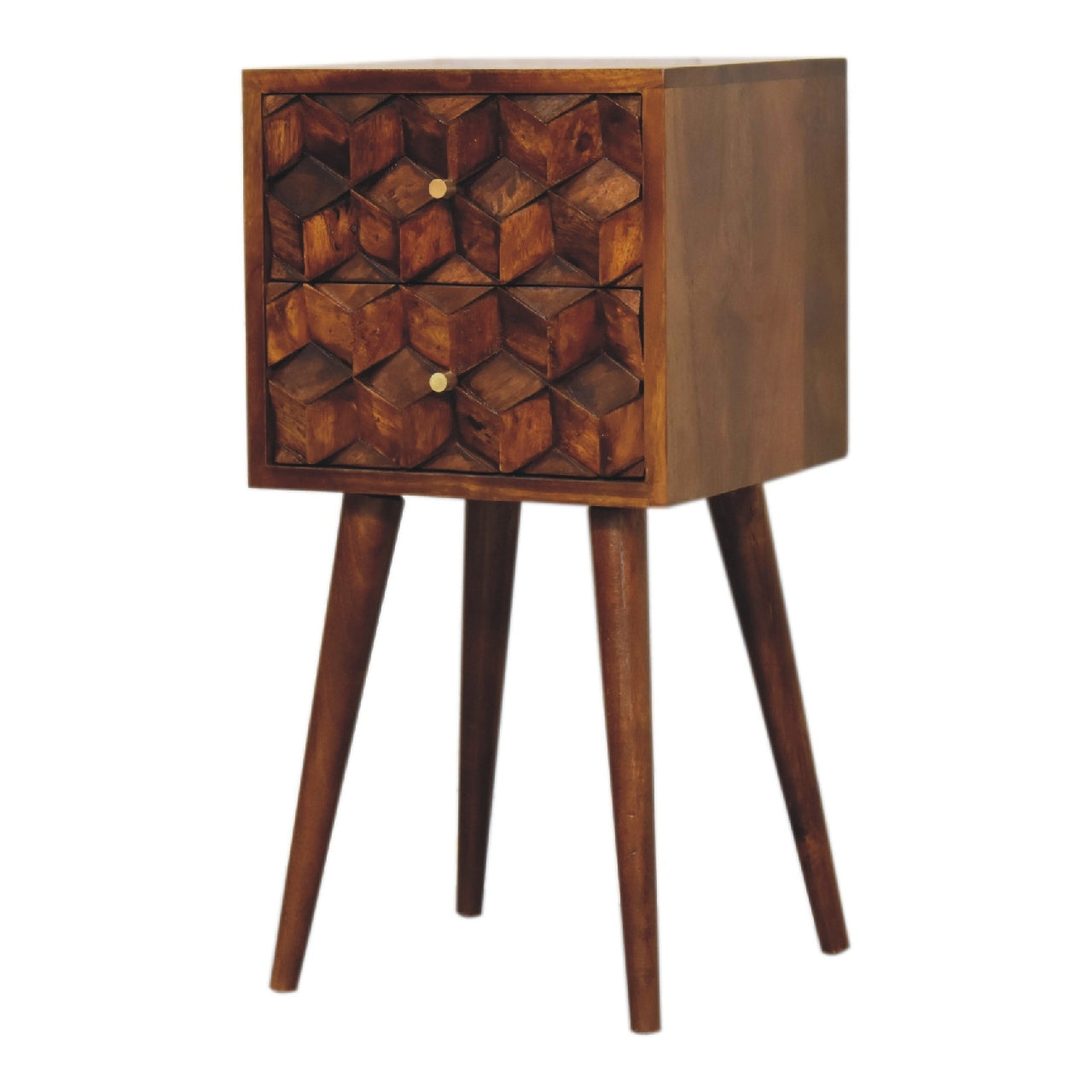 Mini Chestnut Cube 2 Drawer Bedside Chestnut Solid Wood