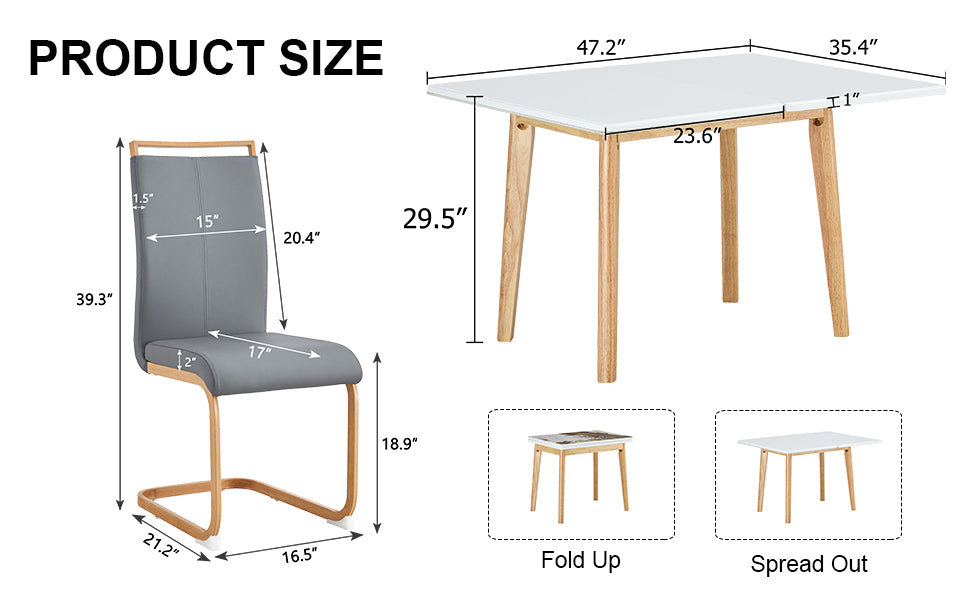 Stone Burning Tabletop With Rubber Wooden Legs, Foldable Computer Desk, Foldable Office Desk, 4 Modern Pu Leather High Back Cushion Side Chair With Wood Grain Metal Legs. Zd 1545C 1162 White Sintered Stone