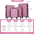 Luggage 4 Piece Abs Lightweight Suitcase With Rotating Wheels, 24 Inch And 28 Inch With Tsa Lock, 16 20 24 28 Pink Pink Abs