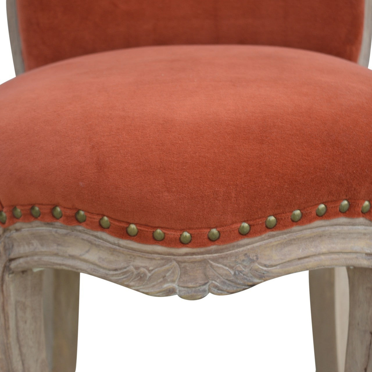Brick Red Velvet Studded Chair Brick Red Foam Wood Fabric
