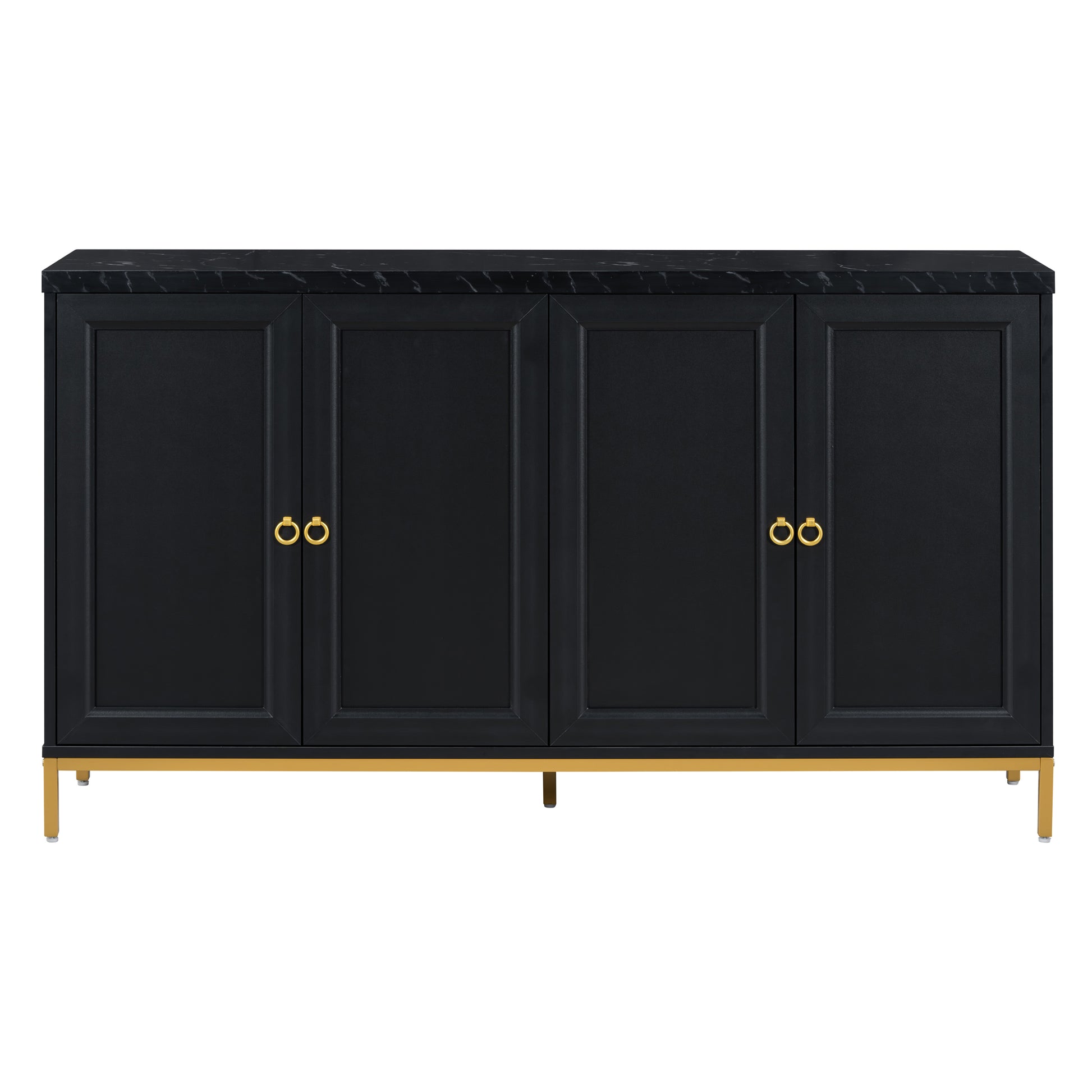 Modern Sideboard With Extra Large Storage Space With Metal Handles And Support Legs For Living Room And Dining Room Black Black Mdf