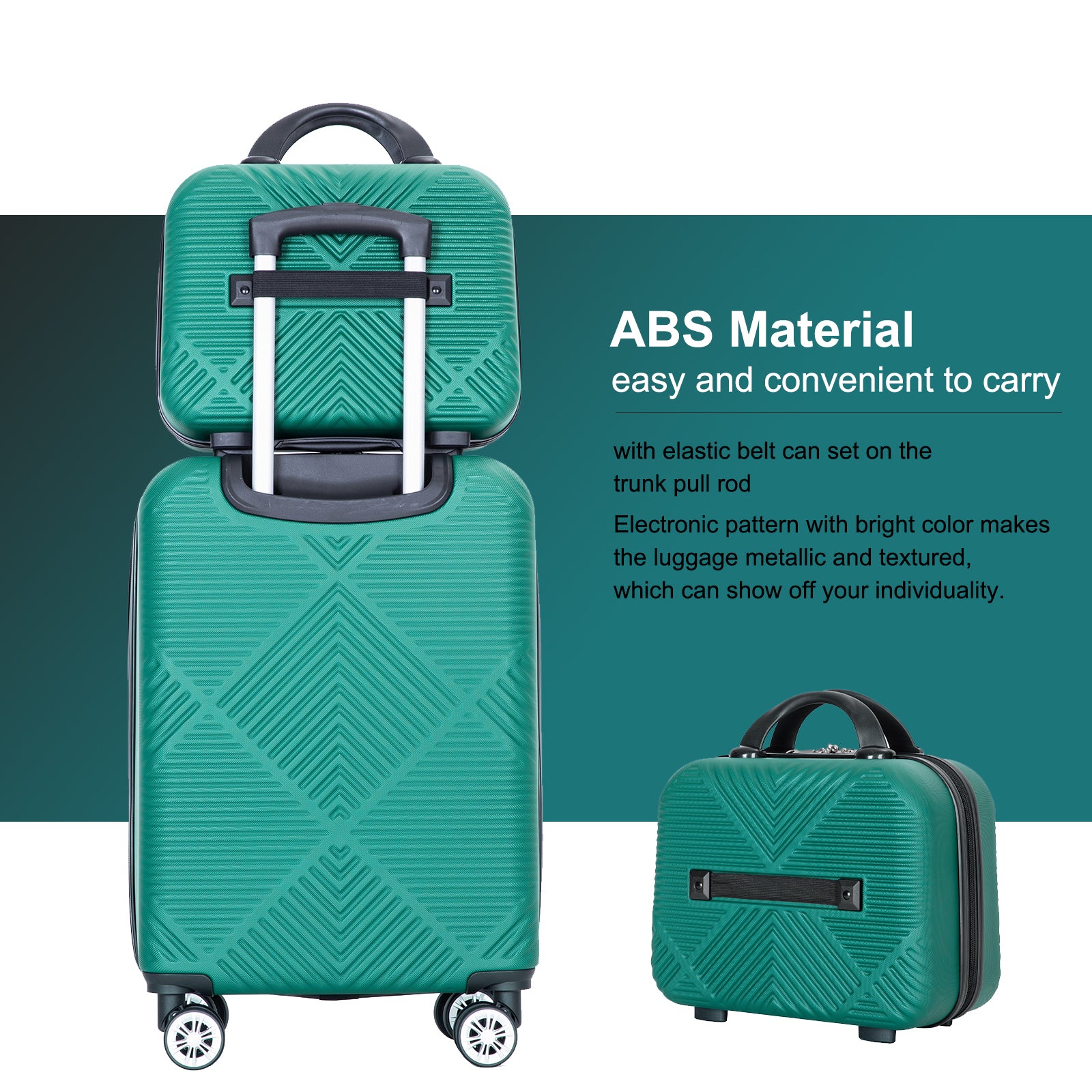 2Piece Luggage Sets ABS Lightweight Suitcase , Spinner dark green-abs