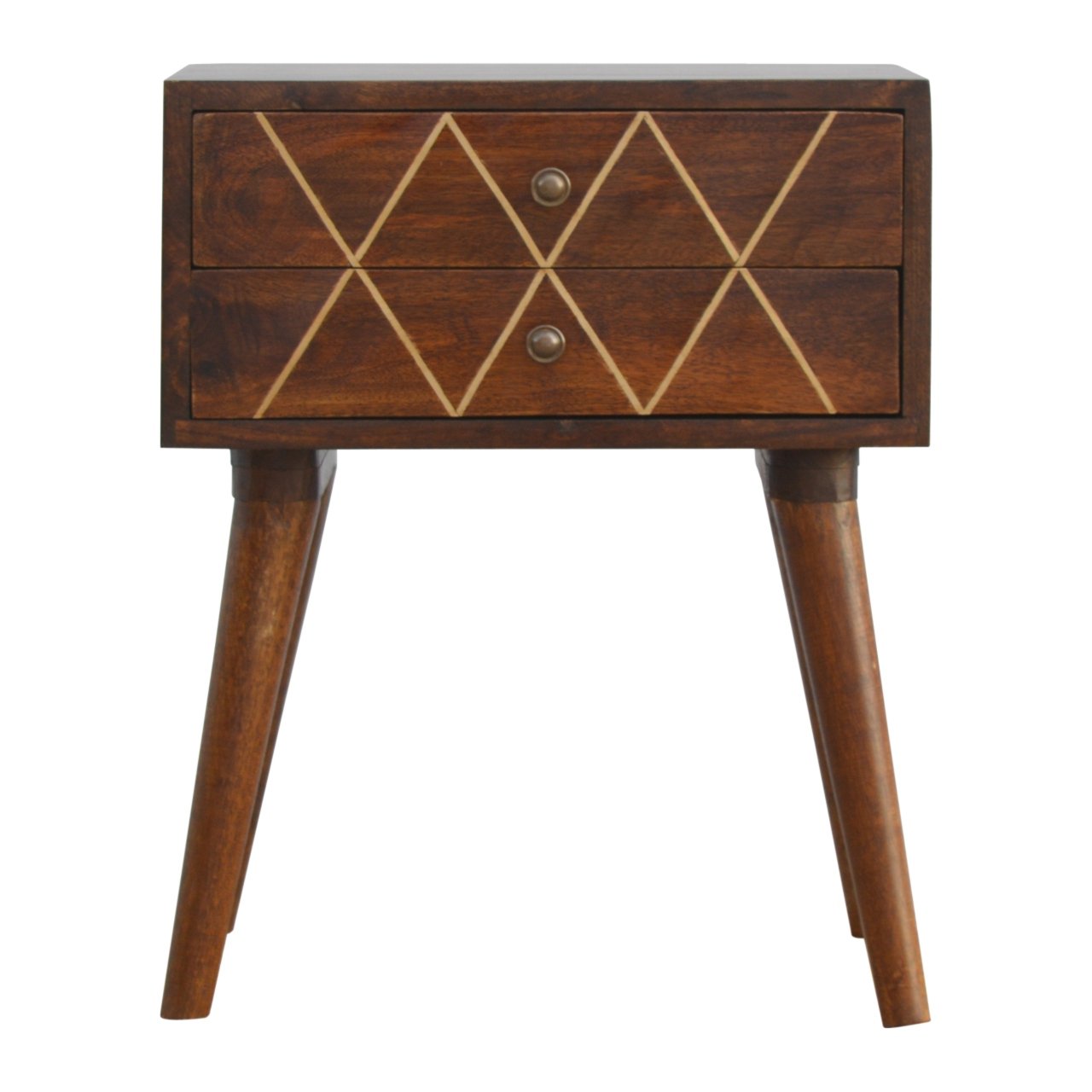 Geo Brass Inlay Bedside Chestnut Wood Metal