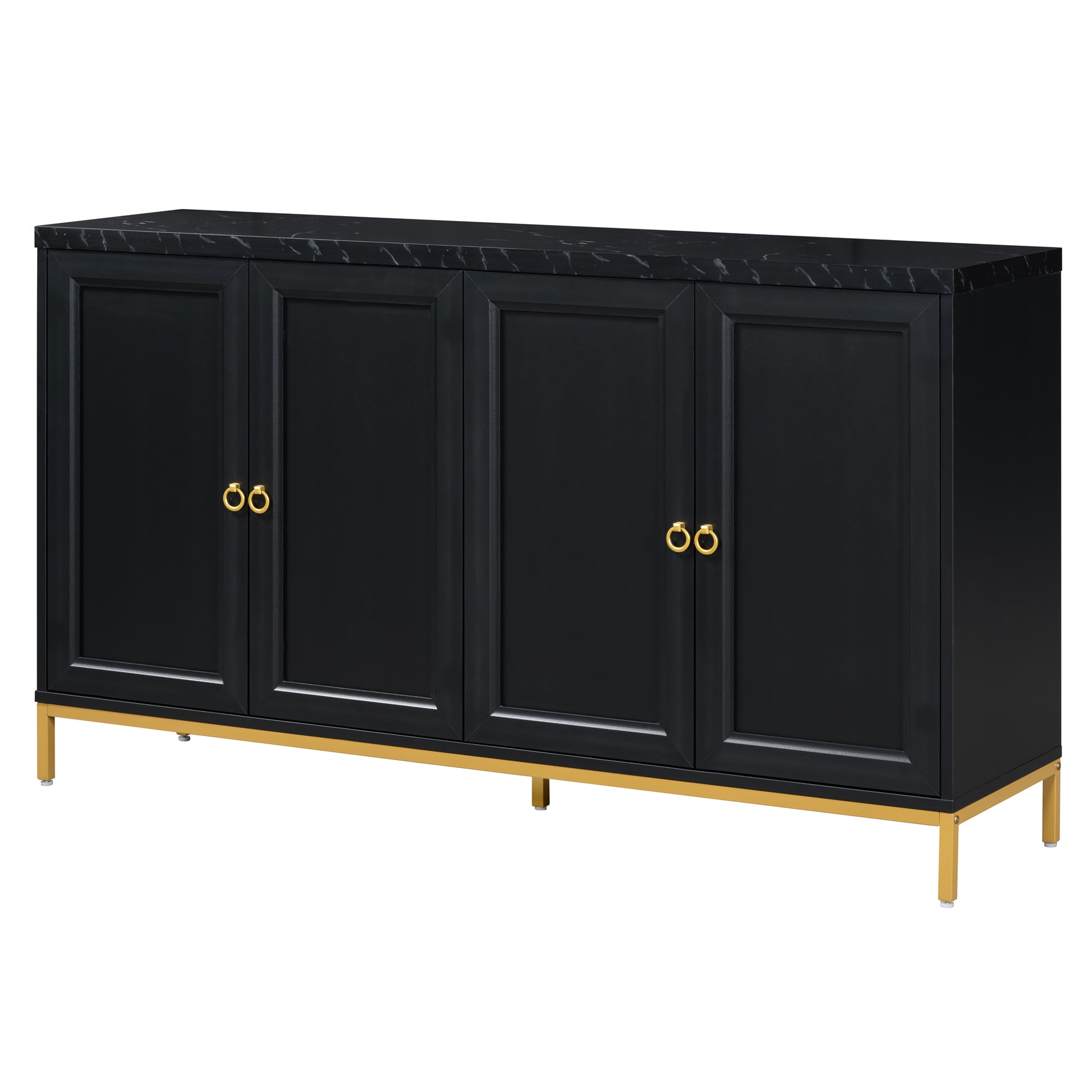 Modern Sideboard With Extra Large Storage Space With Metal Handles And Support Legs For Living Room And Dining Room Black Black Mdf