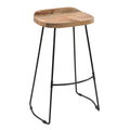 Tiva 30 Inch Handcrafted Backless Barstool, Natural Brown Mango Wood Saddle Seat, Black Metal Base Black Brown Metal & Wood