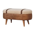 Tan Buffalo Boucle Nordic Bench Tan Leather Wood Fabric