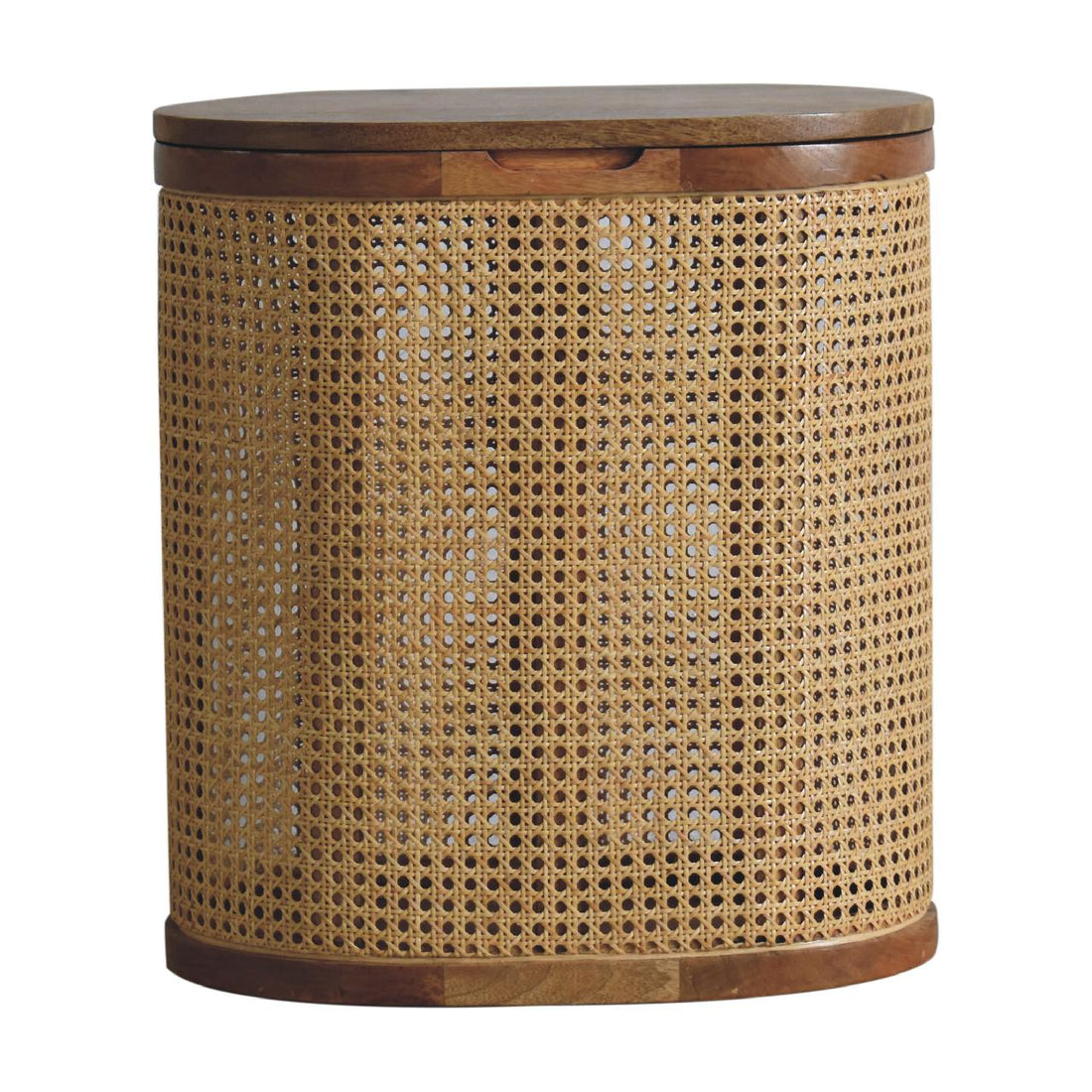 Larissa Lid Up Storage Stool Oak Wood Rattan