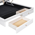 Queen Size Upholstered Bed With Hydraulic Storage System And Drawer, White White Pu Leather