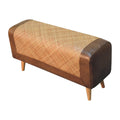 Large Seagrass Buffalo Hide Nordic Bench Oak Leather Solid Wood