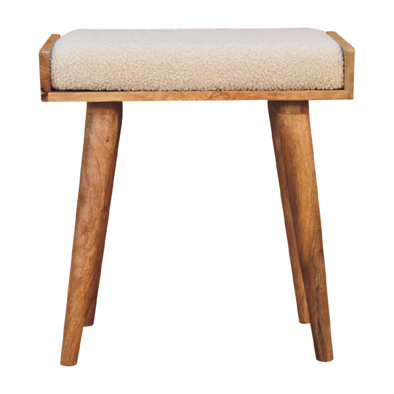 Boucle Cream Tray Style Footstool Oak Foam Wood Fabric