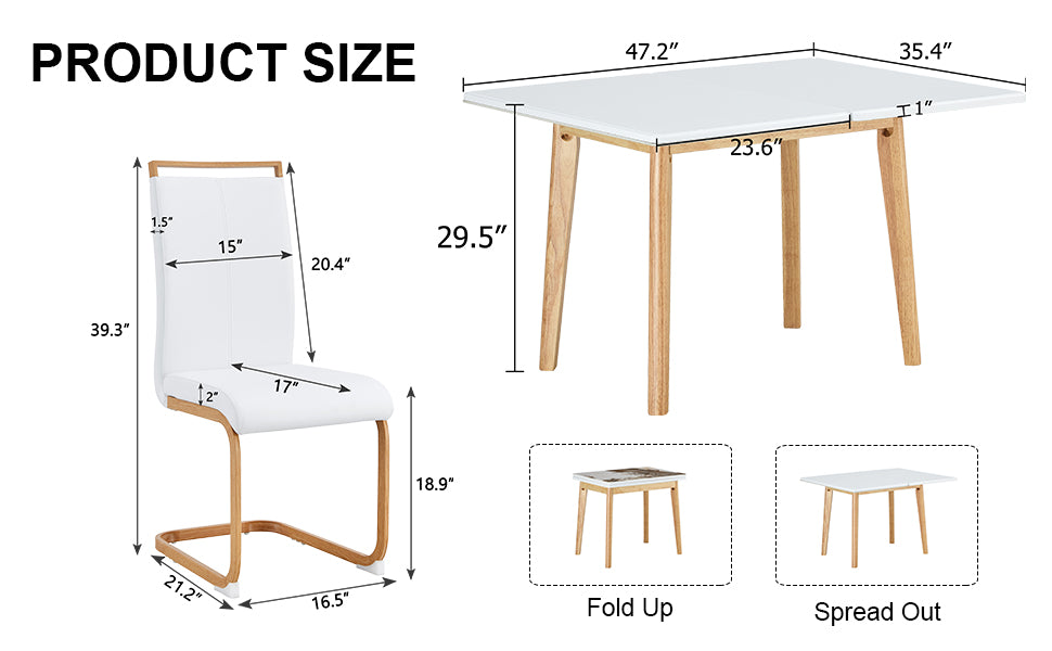 Stone Burning Tabletop With Rubber Wooden Legs, Foldable Computer Desk, Foldable Office Desk,4 Modern Pu Leather High Back Cushion Side Chair With Wood Grain Metal Legs. Zd 1545C 1162 White Sintered Stone