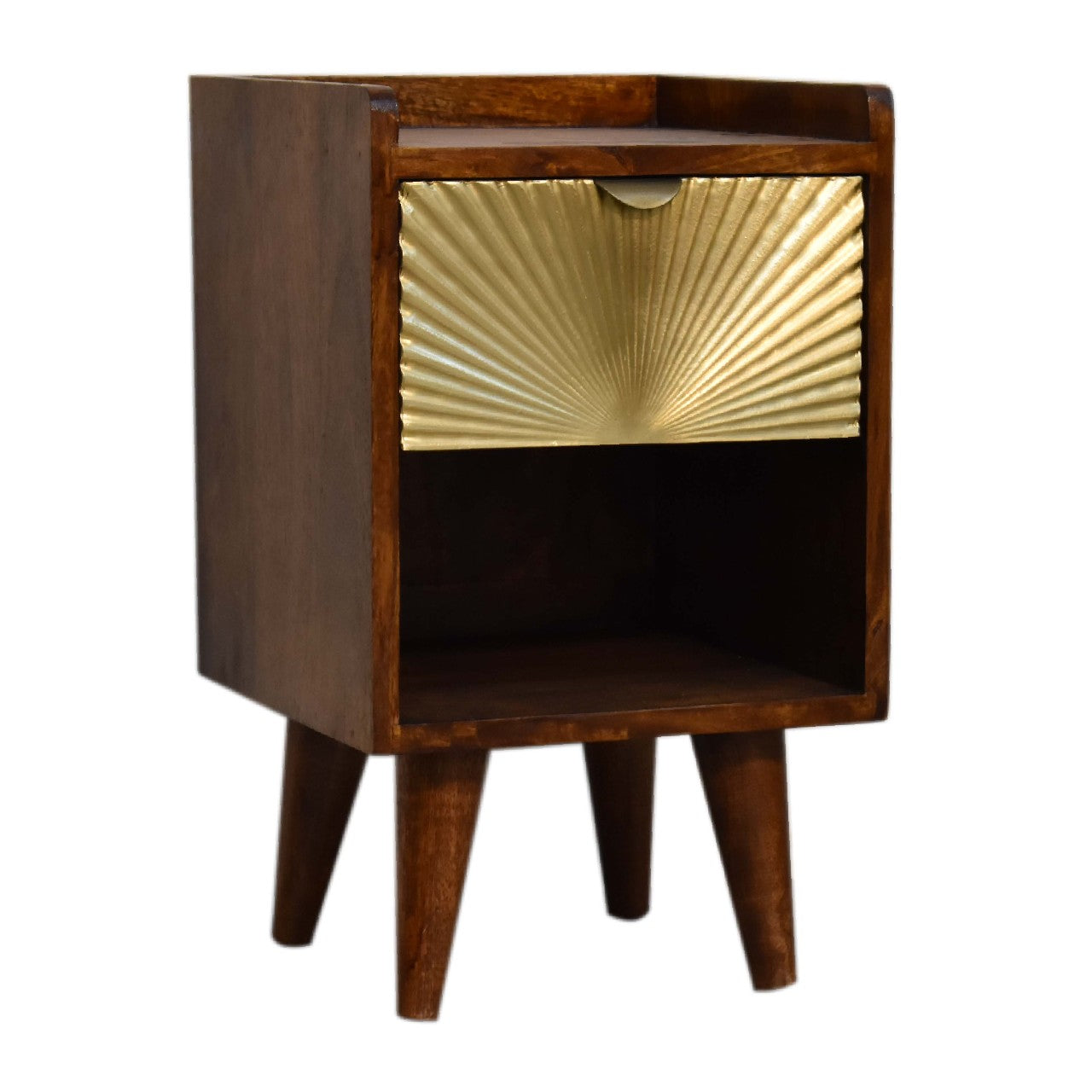 Mini Manila Gold 1 Drawer Bedside Chestnut Wood Metal