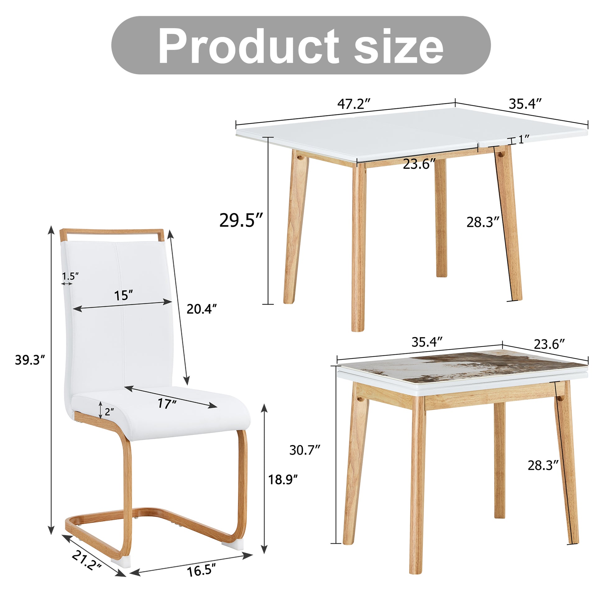 Stone Burning Tabletop With Rubber Wooden Legs, Foldable Computer Desk, Foldable Office Desk,4 Modern Pu Leather High Back Cushion Side Chair With Wood Grain Metal Legs. Zd 1545C 1162 White Sintered Stone