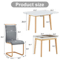 Stone Burning Tabletop With Rubber Wooden Legs, Foldable Computer Desk, Foldable Office Desk, 4 Modern Pu Leather High Back Cushion Side Chair With Wood Grain Metal Legs. Zd 1545C 1162 White Sintered Stone