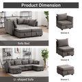 Modular Sectional Sofa, Convertible Sofa Couch With Storage, Sleeper Sectional Sofa Set, Flexible Modular Combinations Fabric Couch For Living Room Grey Wood Soft Heavy Duty Fabric 1 Seat