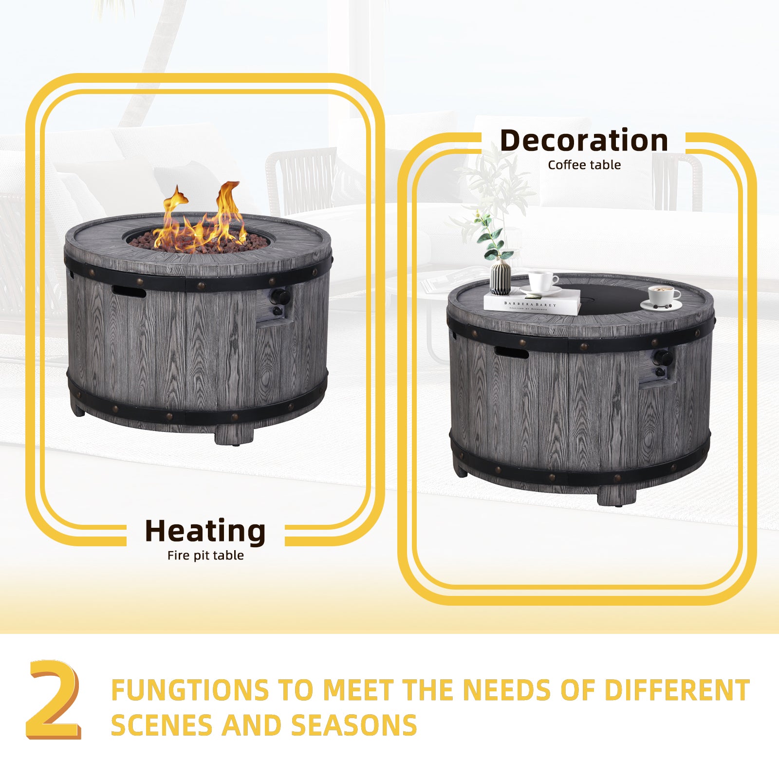 S Product Faux Wood Grain Gas Fire Pit Table, Create A Wild Joy Resort On Your Patio With This Fire Pit Table Antique Black Garden & Outdoor American Design Magnesium Oxide