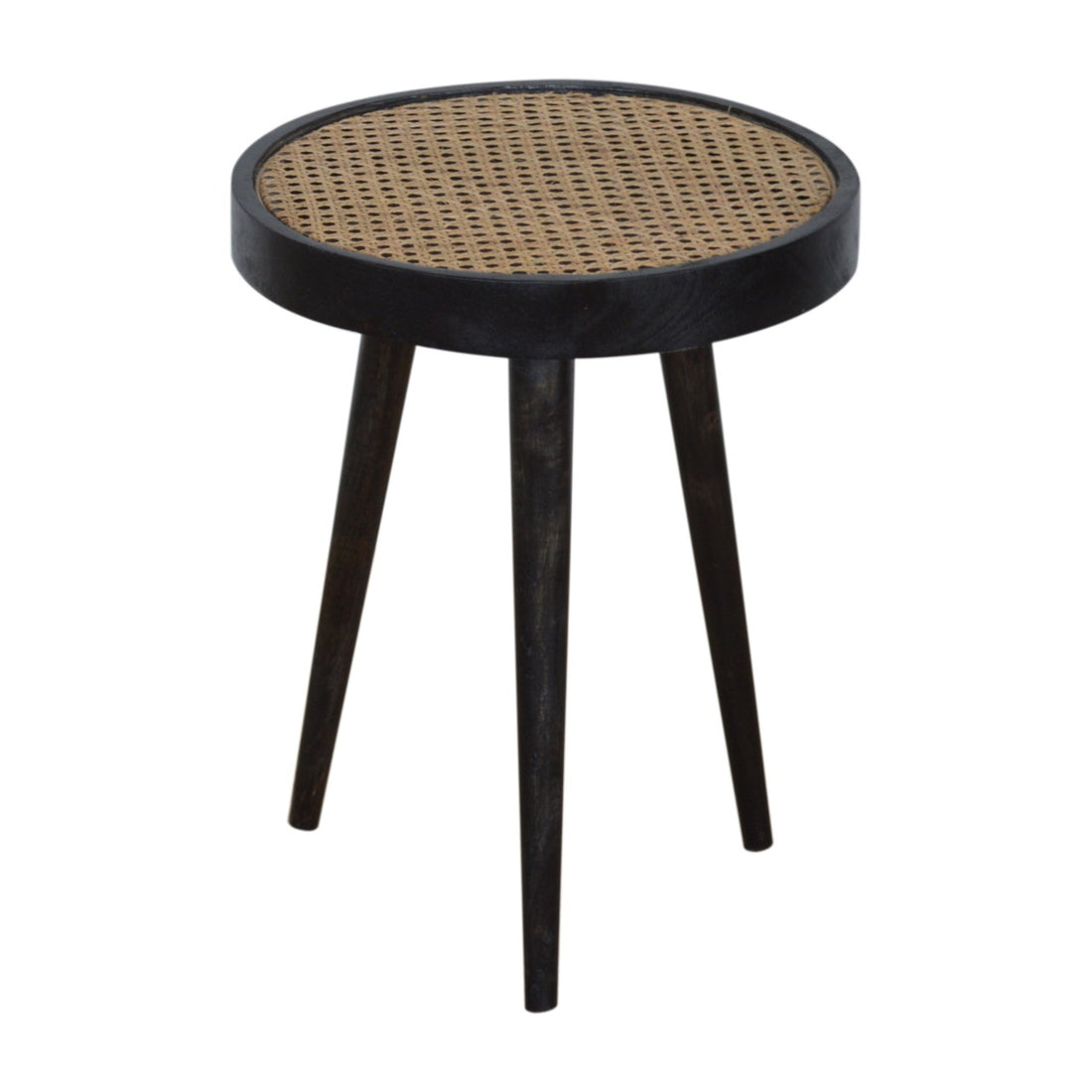 Carbon Black Rattan End Table Black Wood Rattan