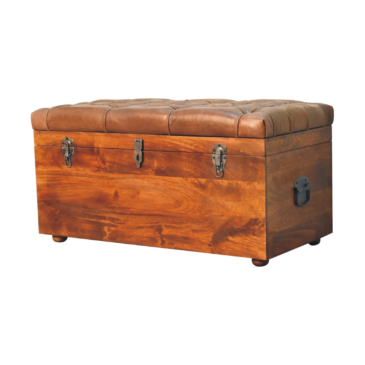 Buffalo Hide Chestnut Storage Trunk Chestnut Leather Solid Wood