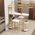 3 Pcs Bar Table And Chairs Set, Modern White Kitchen Bar Height Dining Table Wood Breakfast Pub Table With Gold Base With Shelves, Glass Rack, Wine Bottle Rack ,With 2 Bar Stools White Gold Dining Room Contemporary Floor Mount Rectangular Kitchen &