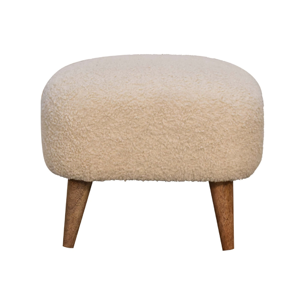 Boucle Cream Square Footstool Cream Brown Light Brown Cotton Primary Living Space Beige Mango Footstool Wood Solid Wood