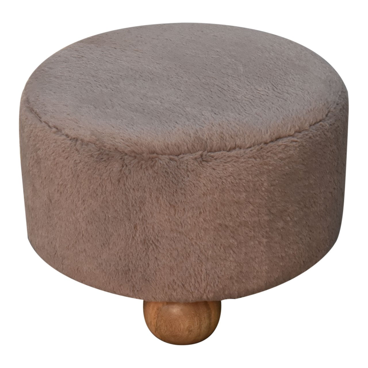 Mocha Faux Fur Round Ball Footstool Mocha Foam Wood Fabric