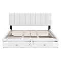 Queen Size Upholstered Bed With Hydraulic Storage System And Drawer, White White Pu Leather