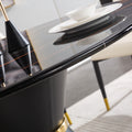 Black Marble Printed Mdf Round Dining Table, Black Columnar Base With Gold Annulus Not Including Chairs Black Mdf Steel